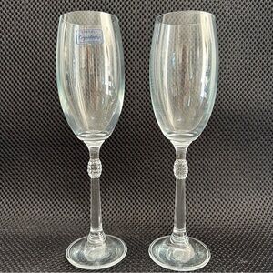 NWT Bohemia Crystalex Crystal Flutes W/ Faceted Bead On Stem, Czech Republic (2)